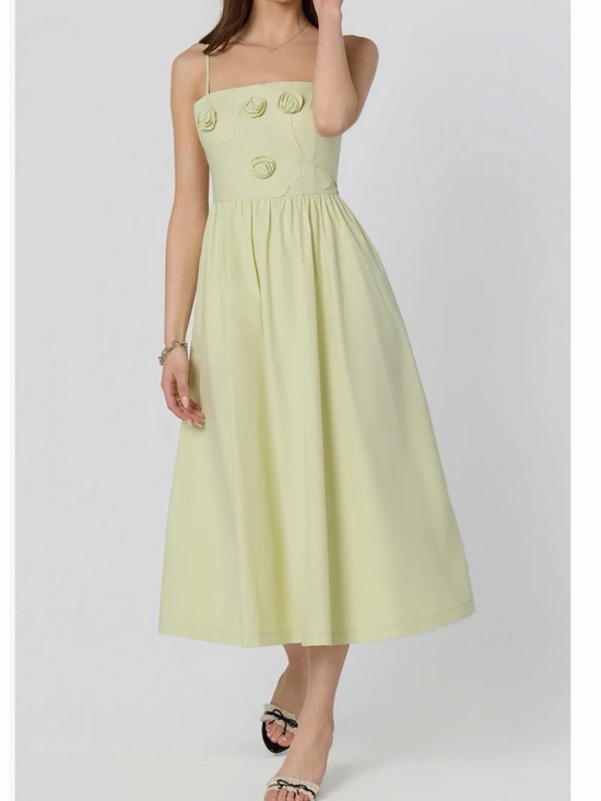 Astr Dresses & Skirts - Astr Light Green Strapless Midi Dress with Rosette Accents